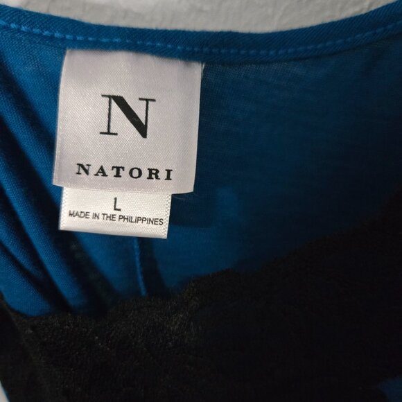 Natori Slinky Long Nightgown With Lace and Robe Set, Peignoir Set, Deep Teal M/L - Picture 12 of 12